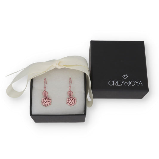 Pendientes Copo de Nieve en Plata de Ley 925 y baño Oro rosa 18k