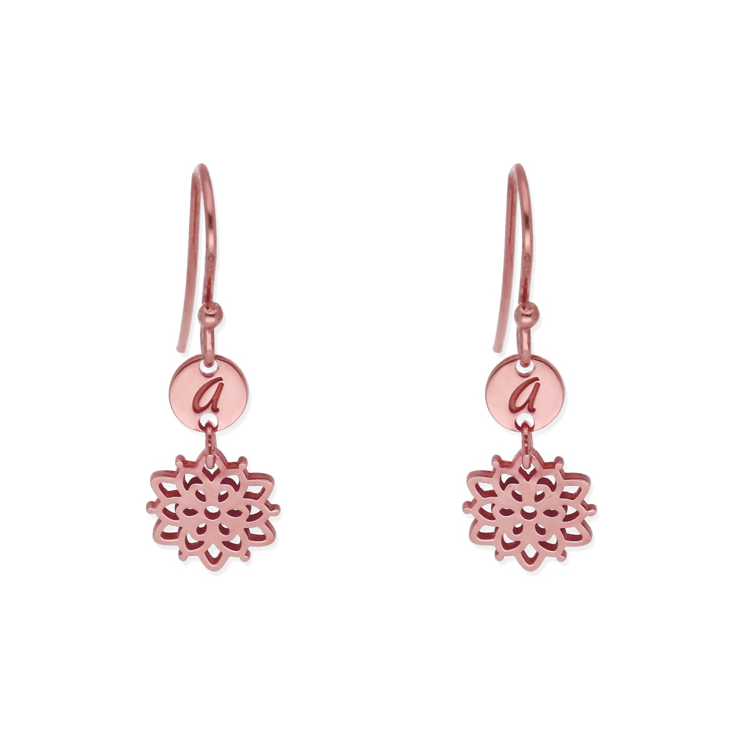 Pendientes Copo de Nieve en Plata de Ley 925 y baño Oro rosa 18k