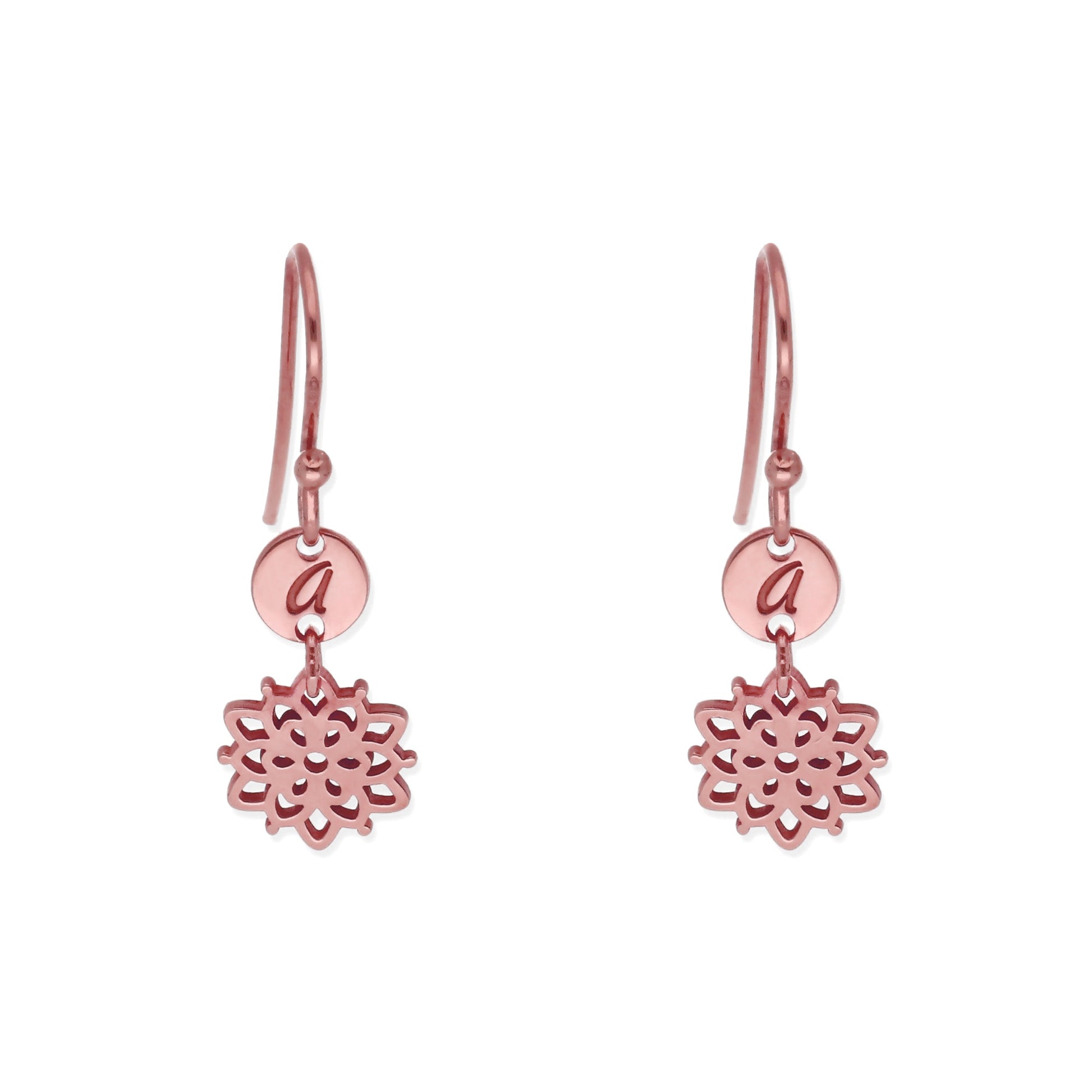 Pendientes Copo de Nieve en Plata de Ley 925 y baño Oro rosa 18k