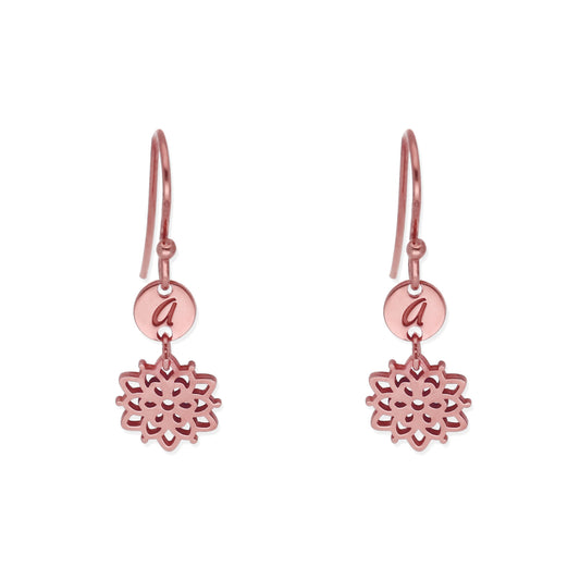 Pendientes Copo de Nieve en Plata de Ley 925 y baño Oro rosa 18k