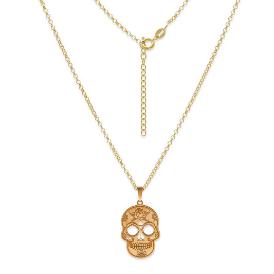 Colgante Calavera Mexicana en Plata de Ley 925 y baño Oro 18k
