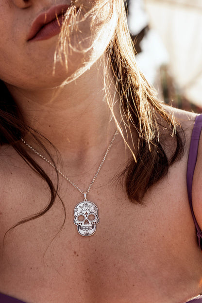 Colgante Calavera Mexicana en Plata de Ley 925 y baño Oro rosa 18k