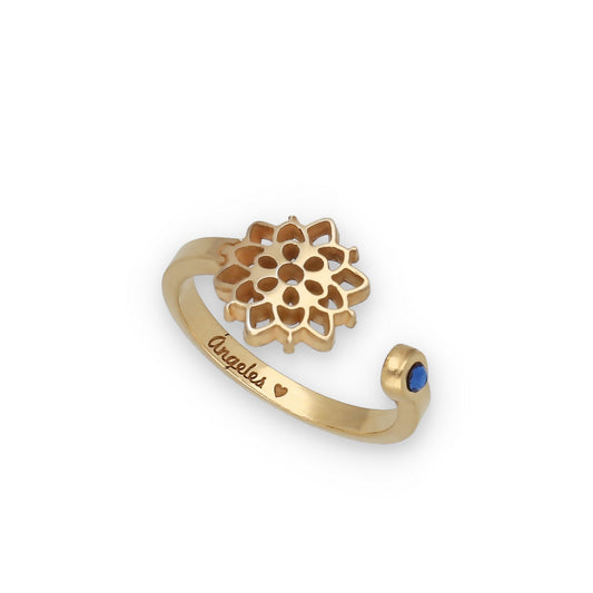 Anillo Copo de Nieve y Piedra Color en Plata de Ley 925 y baño Oro 18k