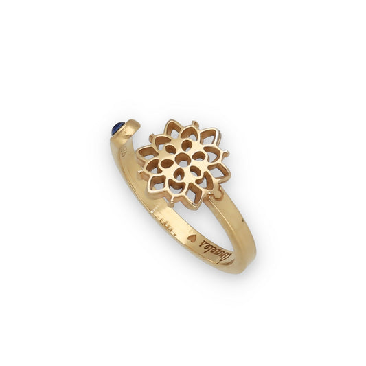 Anillo Copo de Nieve y Piedra Color en Plata de Ley 925 y baño Oro 18k