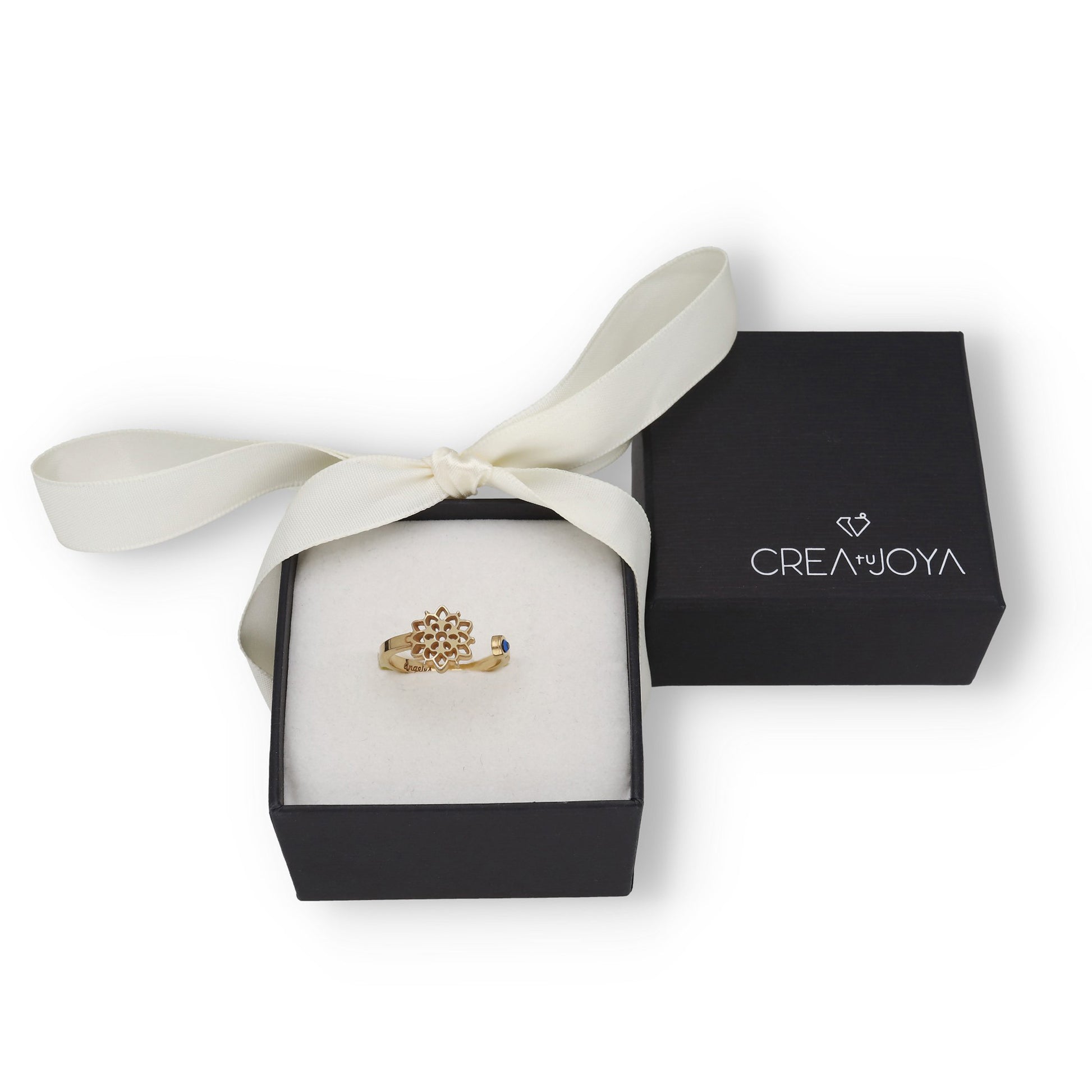 Anillo Copo de Nieve y Piedra Color en Plata de Ley 925 y baño Oro 18k