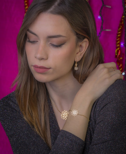 Anillo Copo de Nieve y Piedra Color en Plata de Ley 925 y baño Oro 18k