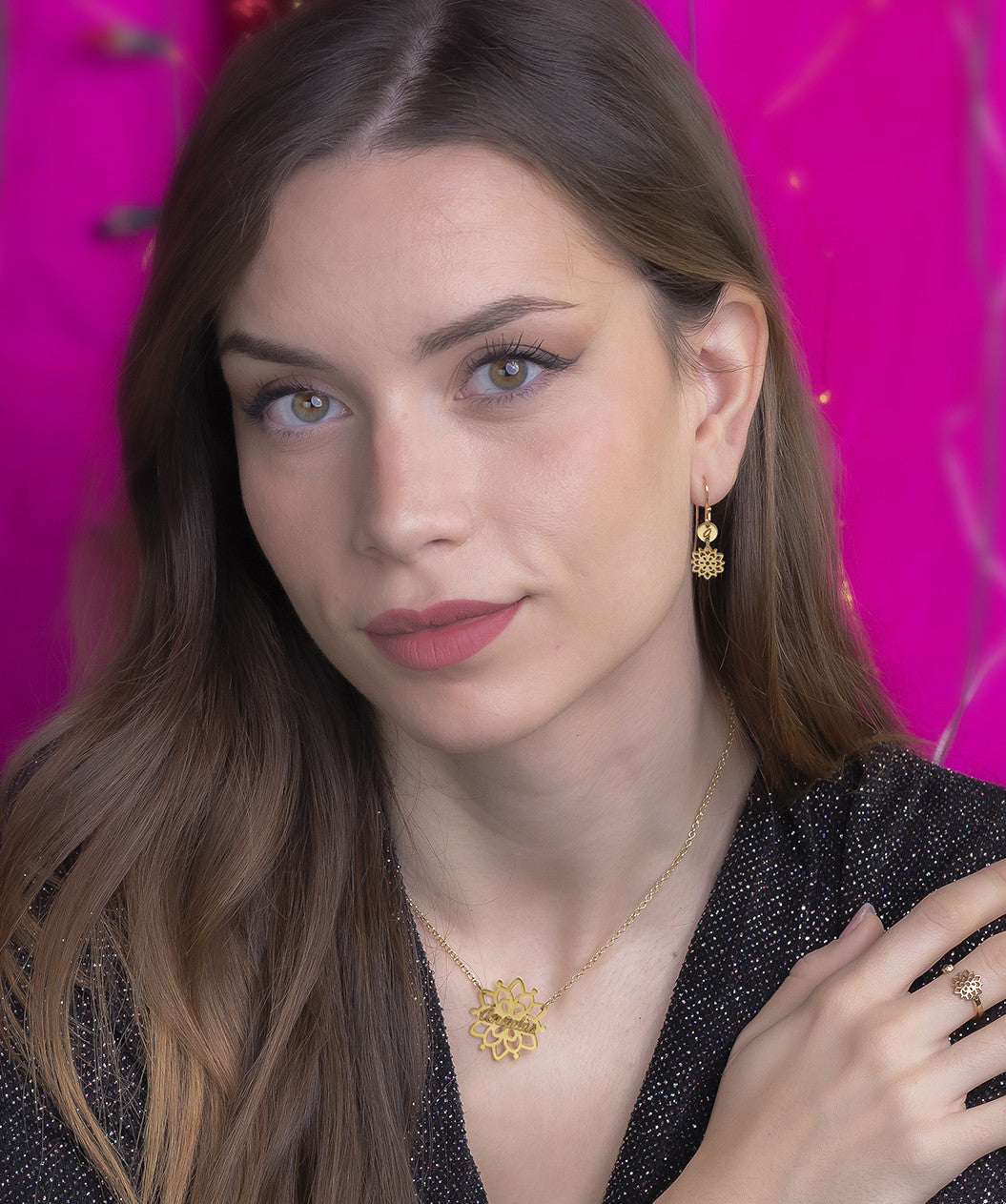 Anillo Copo de Nieve y Piedra Color en Plata de Ley 925 y baño Oro 18k