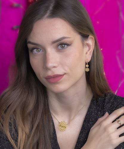 Anillo Copo de Nieve y Piedra Color en Plata de Ley 925 y baño Oro 18k