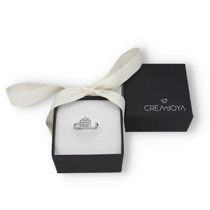 Anillo Copo de Nieve y Piedra Color en Plata de Ley 925 y baño Oro 18k