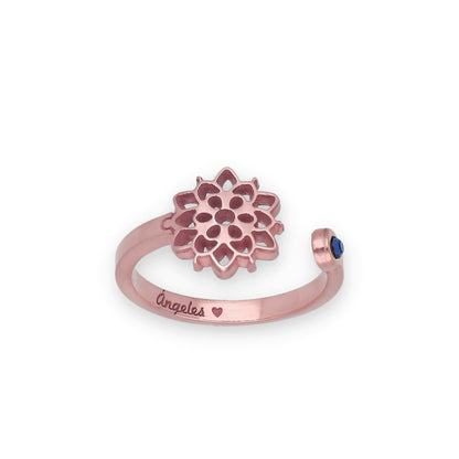 Anillo Copo de Nieve y Piedra Color en Plata de Ley 925 y baño Oro 18k