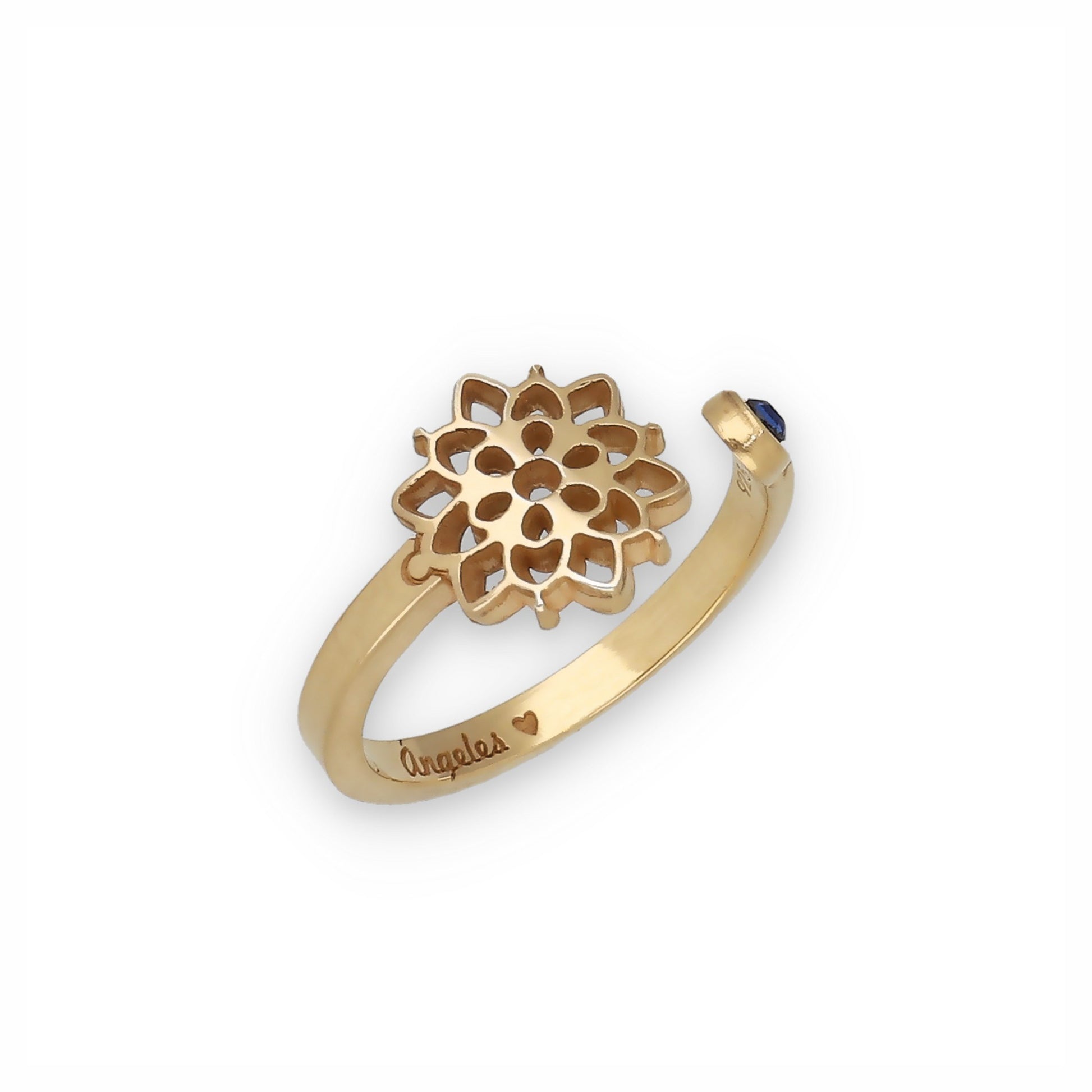 Anillo Copo de Nieve y Piedra Color en Plata de Ley 925 y baño Oro rosa 18k