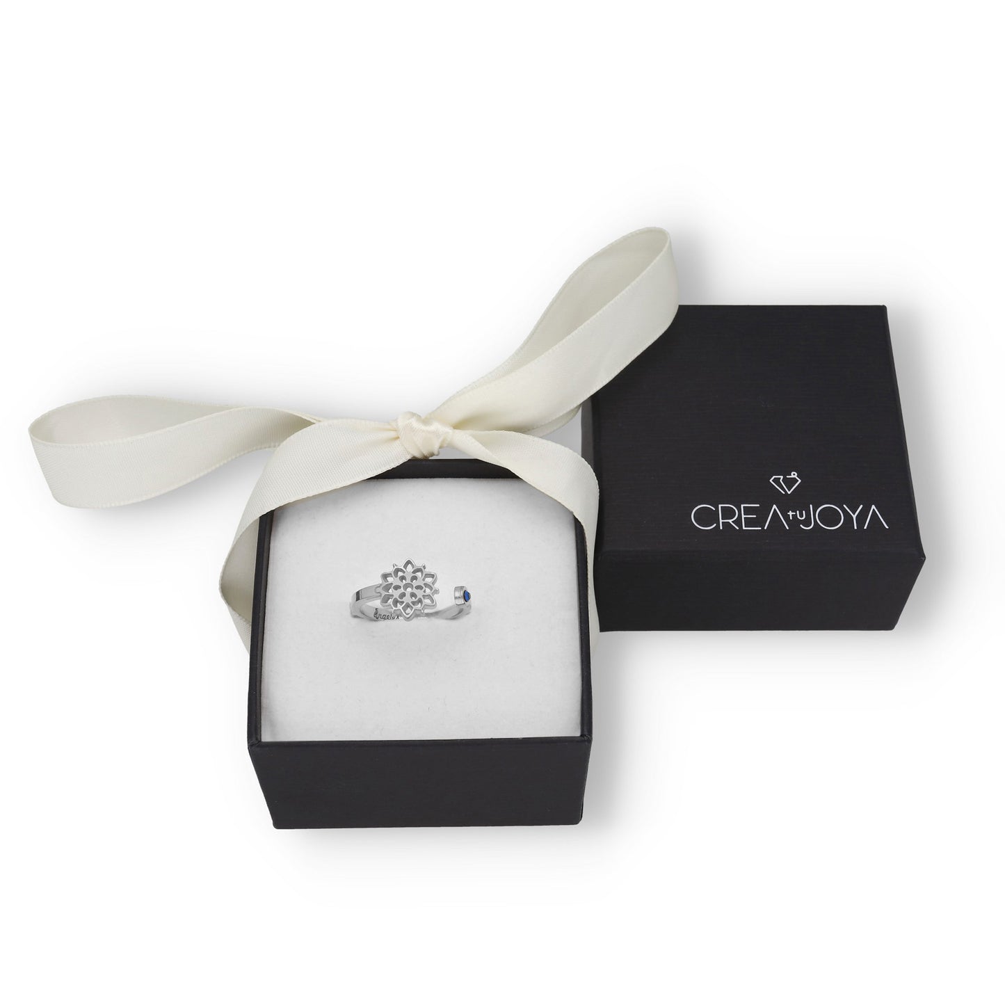 Anillo Copo de Nieve y Piedra Color en Plata de Ley 925 y baño Oro rosa 18k