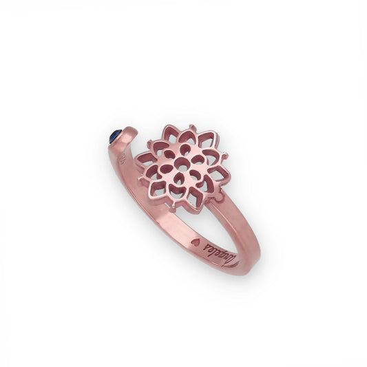 Anillo Copo de Nieve y Piedra Color en Plata de Ley 925 y baño Oro rosa 18k