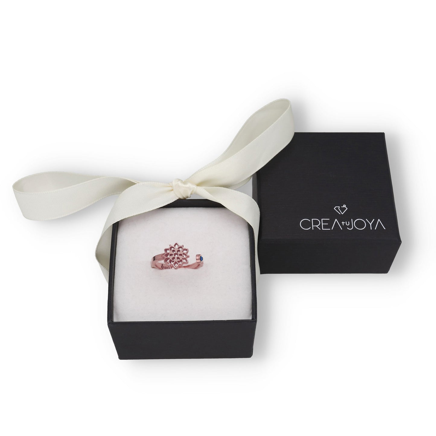 Anillo Copo de Nieve y Piedra Color en Plata de Ley 925 y baño Oro rosa 18k