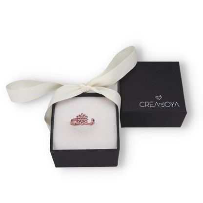 Anillo Copo de Nieve y Piedra Color en Plata de Ley 925 y baño Oro rosa 18k