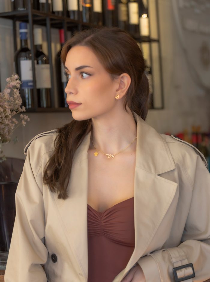 Colgante Toby nombre y huella en Plata de Ley 925 y baño Oro 18k