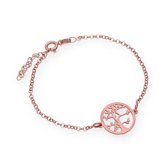 Pulsera Árbol de la vida en Plata de Ley 925 y baño Oro rosa 18k