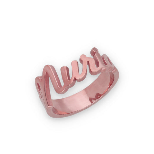 Anillo Nombre en Plata de Ley 925 y baño Oro rosa 18k