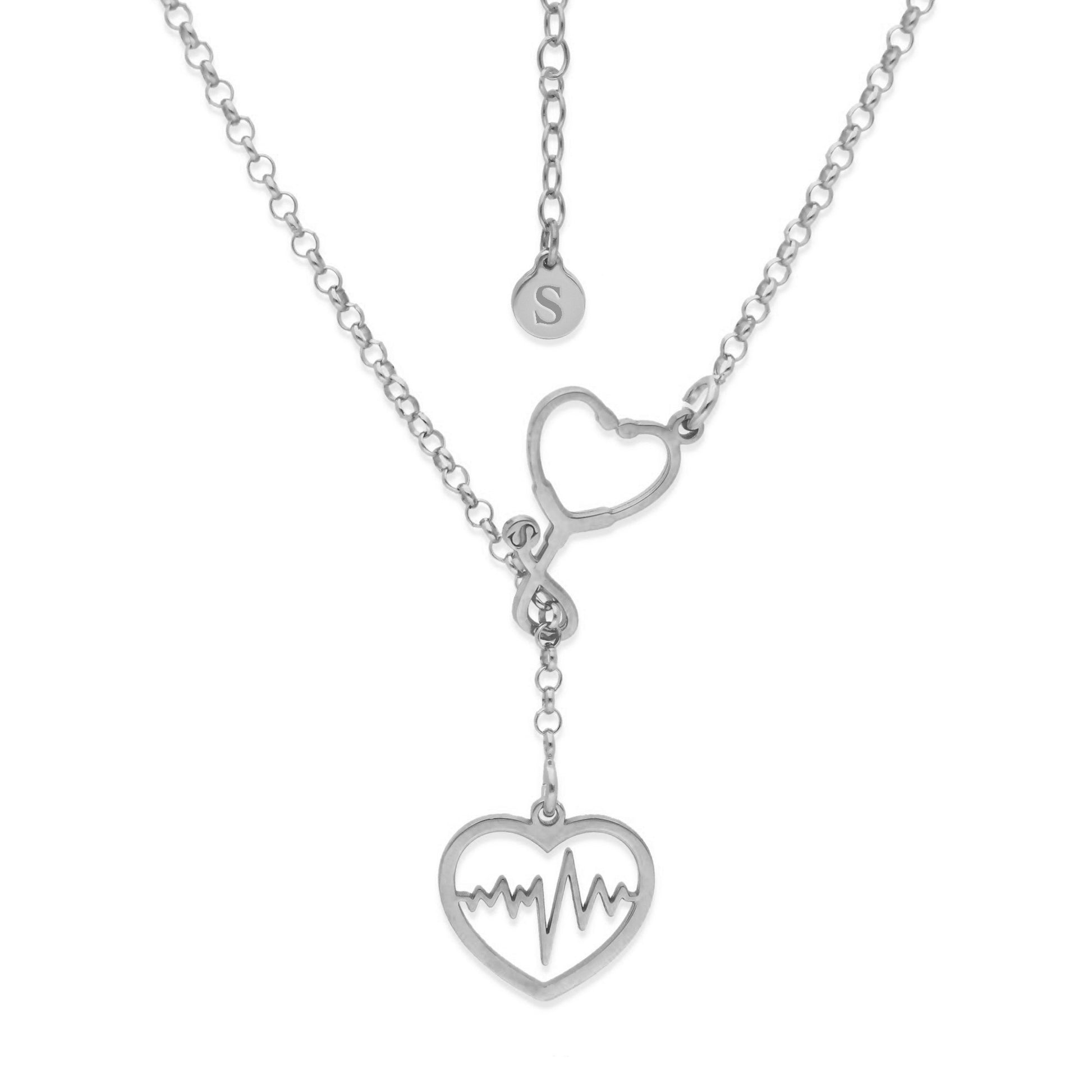 Colgante Fonendoscopio Corazones en Plata de Ley 925