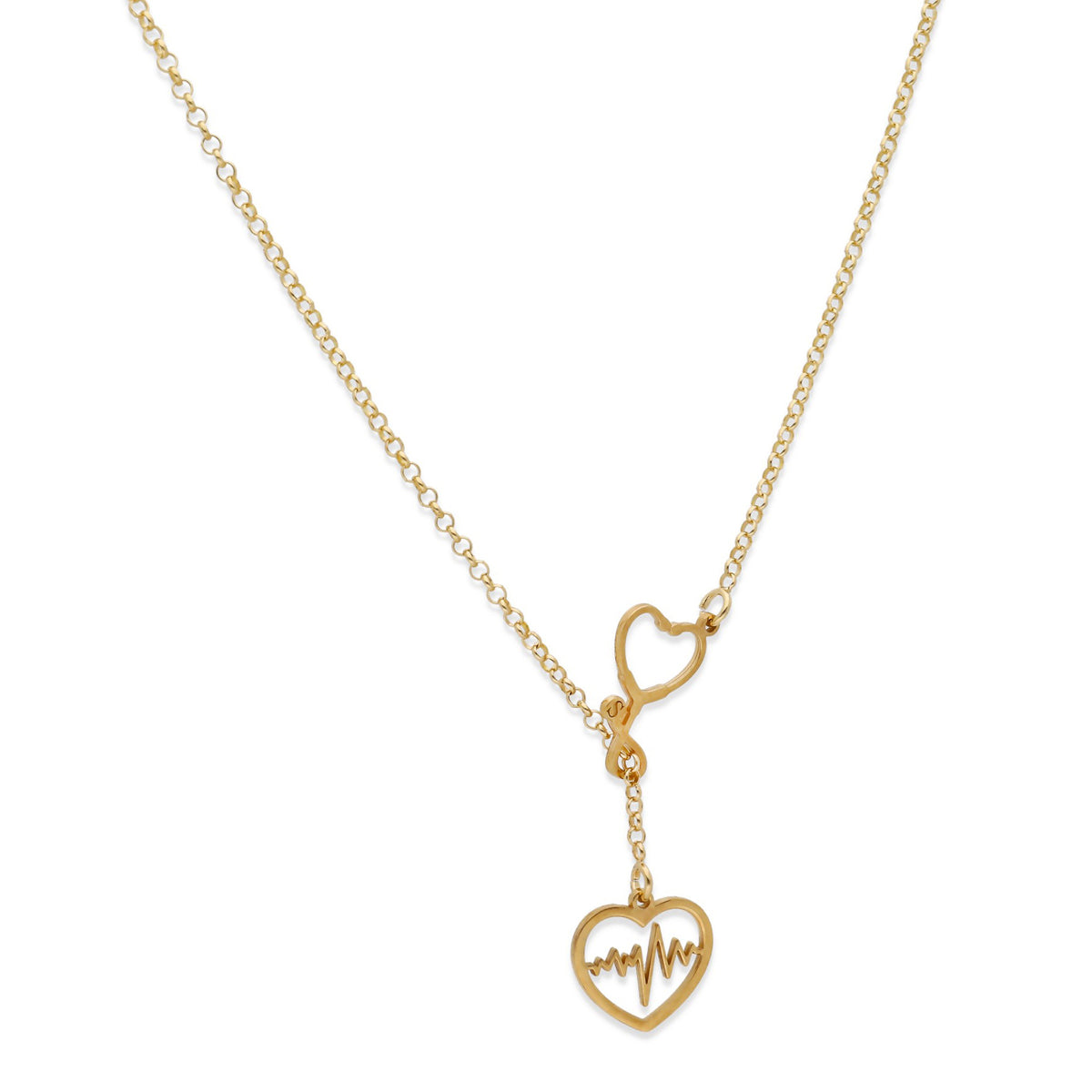Colgante Fonendoscopio Corazones en Plata de Ley 925 y baño Oro 18k