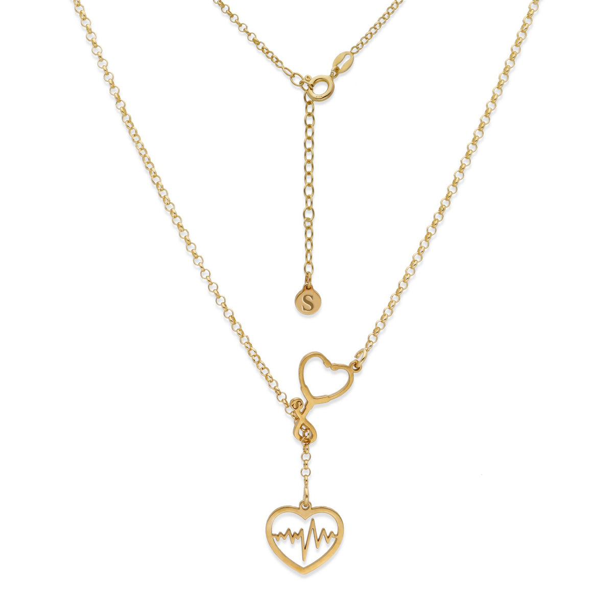 Colgante Fonendoscopio Corazones en Plata de Ley 925 y baño Oro 18k