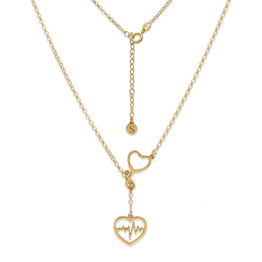 Colgante Fonendoscopio Corazones en Plata de Ley 925 y baño Oro 18k