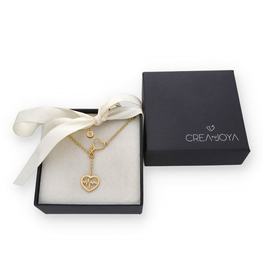 Colgante Fonendoscopio Corazones en Plata de Ley 925 y baño Oro 18k