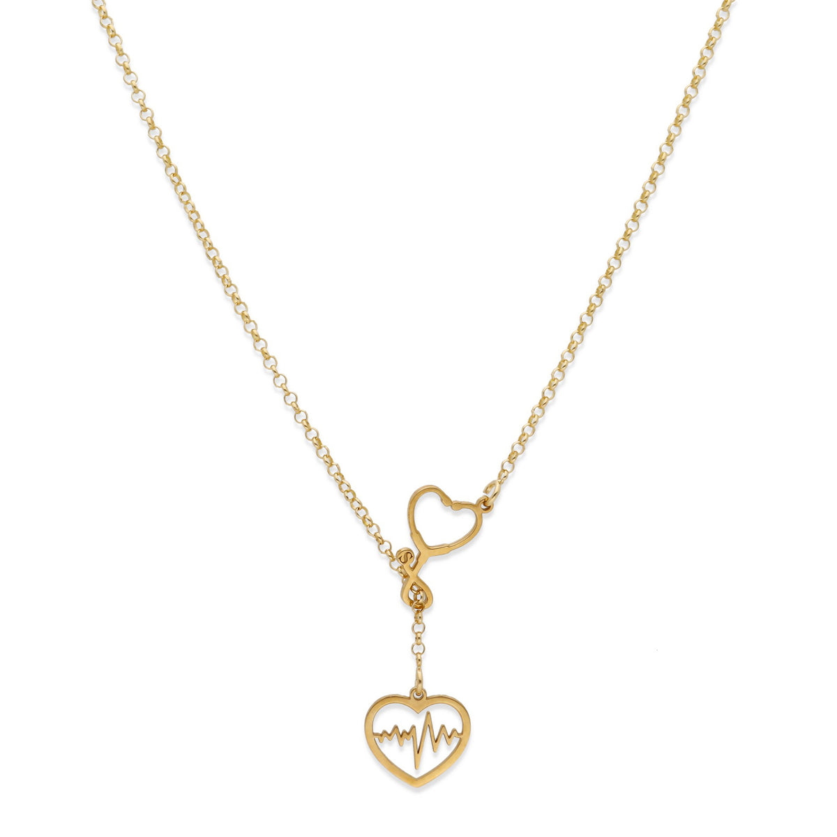 Colgante Fonendoscopio Corazones en Plata de Ley 925 y baño Oro 18k