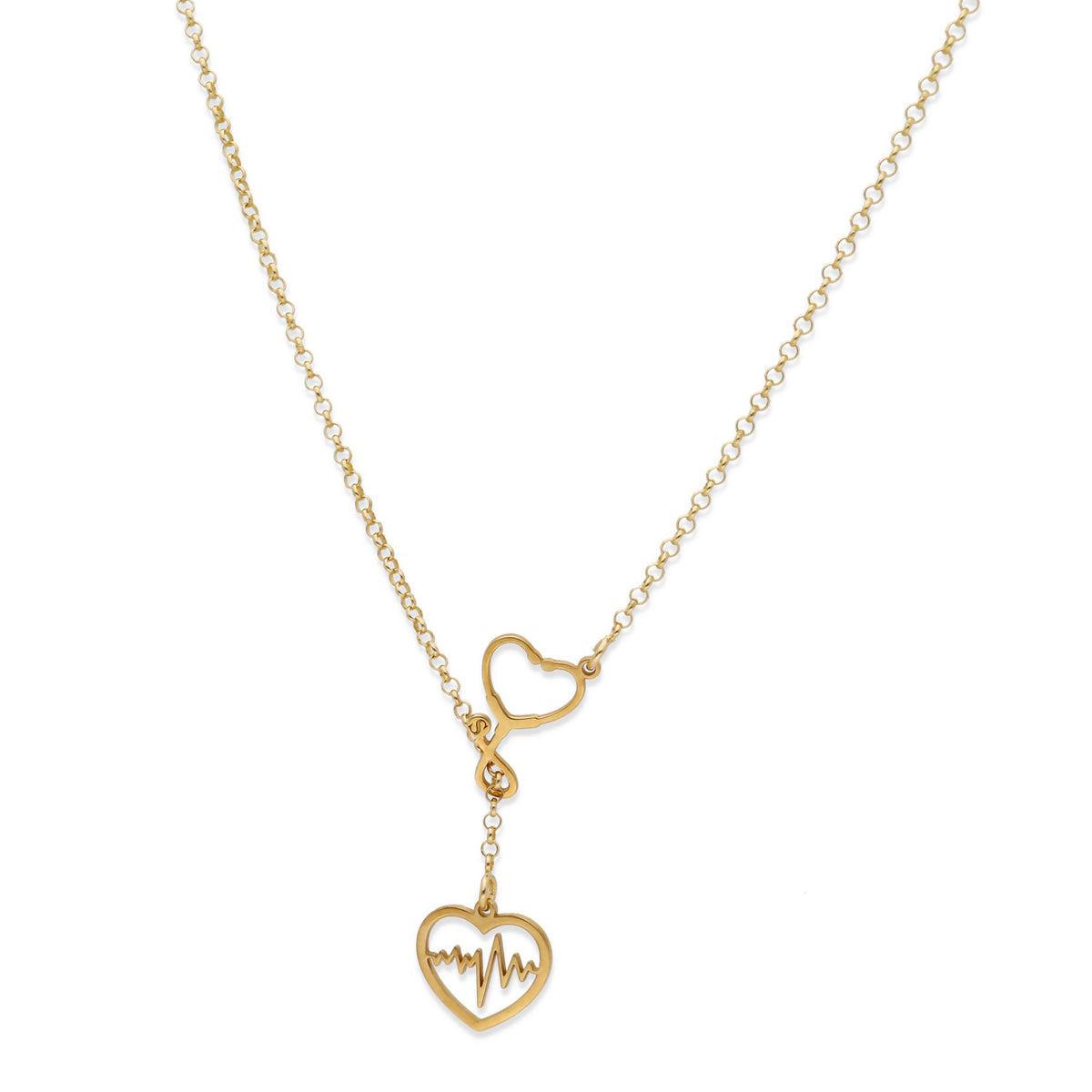Colgante Fonendoscopio Corazones en Plata de Ley 925 y baño Oro 18k