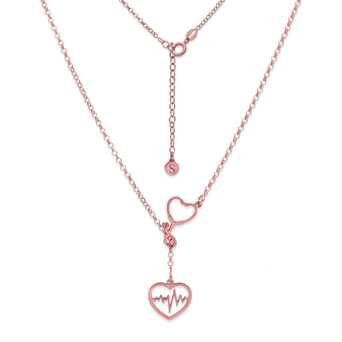 Colgante Fonendoscopio Corazones en Plata de Ley 925 y baño Oro 18k