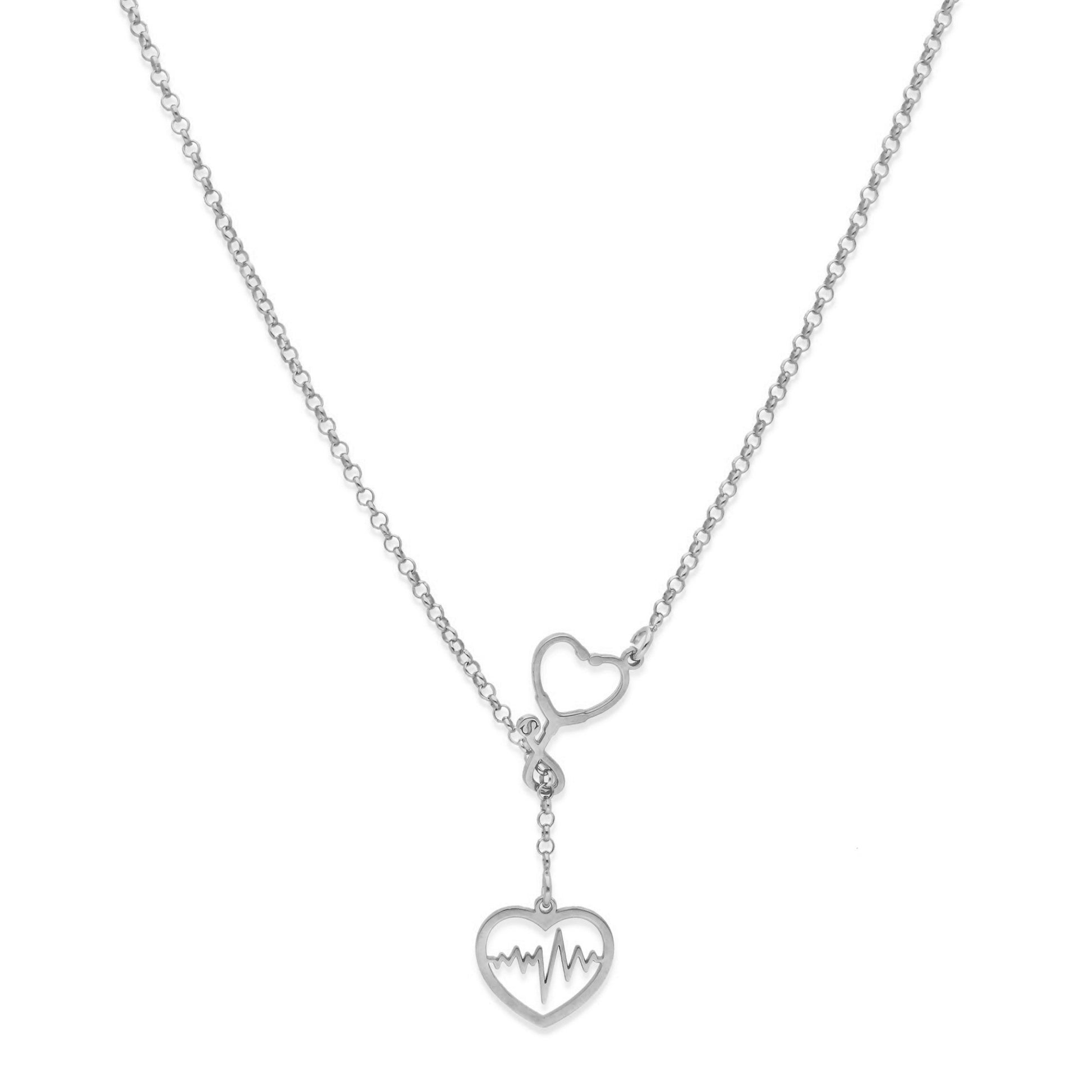 Colgante Fonendoscopio Corazones en Plata de Ley 925 y baño Oro rosa 18k