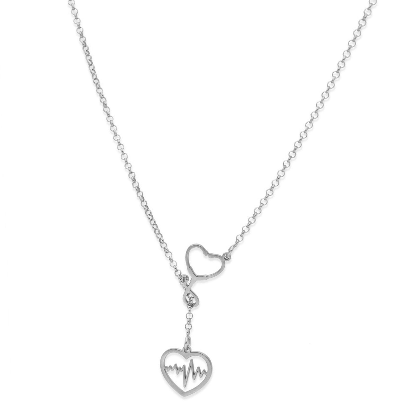 Colgante Fonendoscopio Corazones en Plata de Ley 925 y baño Oro rosa 18k