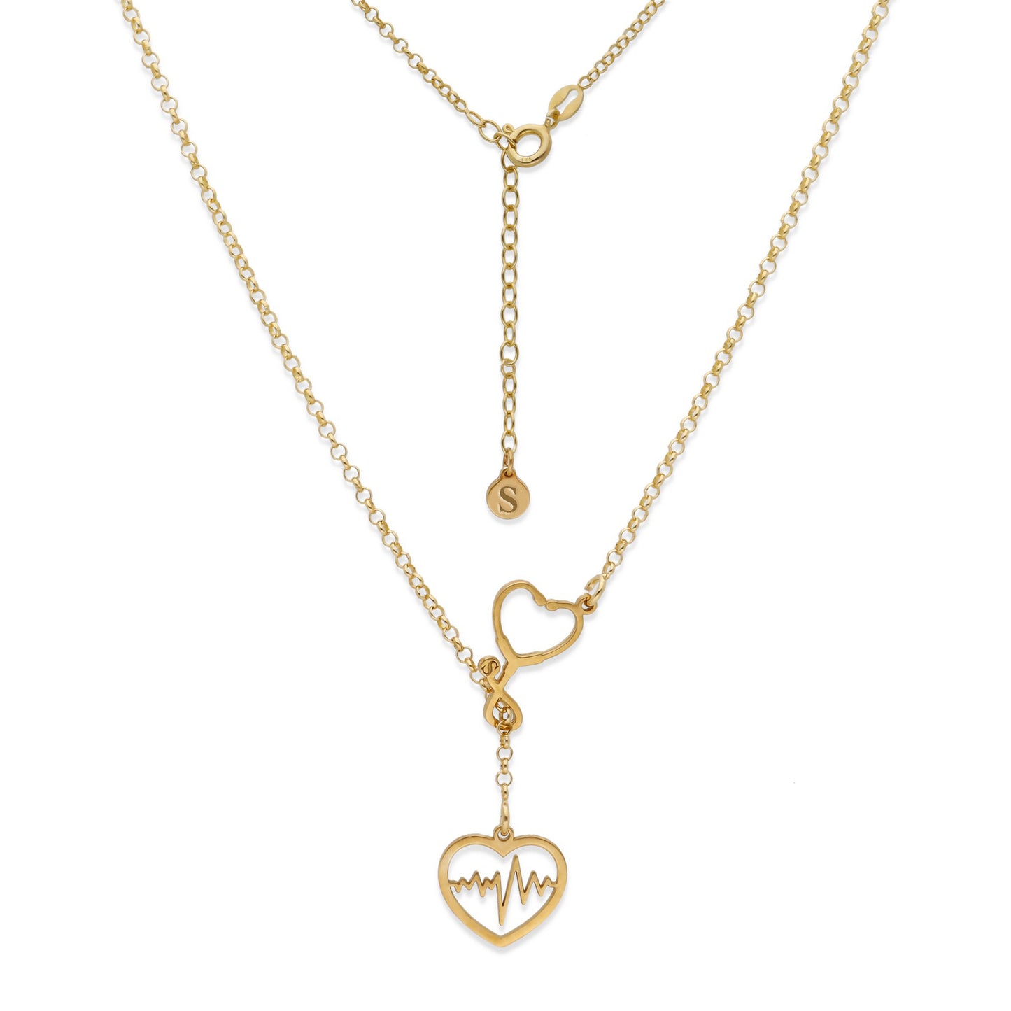 Colgante Fonendoscopio Corazones en Plata de Ley 925 y baño Oro rosa 18k