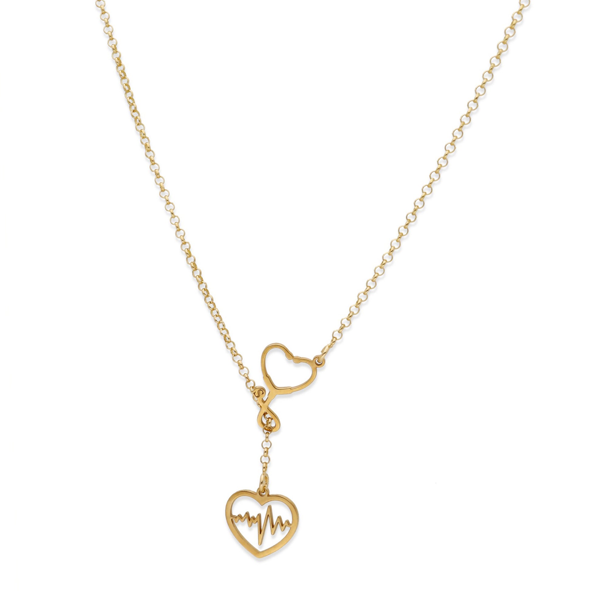 Colgante Fonendoscopio Corazones en Plata de Ley 925 y baño Oro rosa 18k