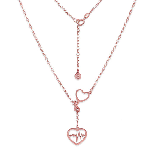 Colgante Fonendoscopio Corazones en Plata de Ley 925 y baño Oro rosa 18k