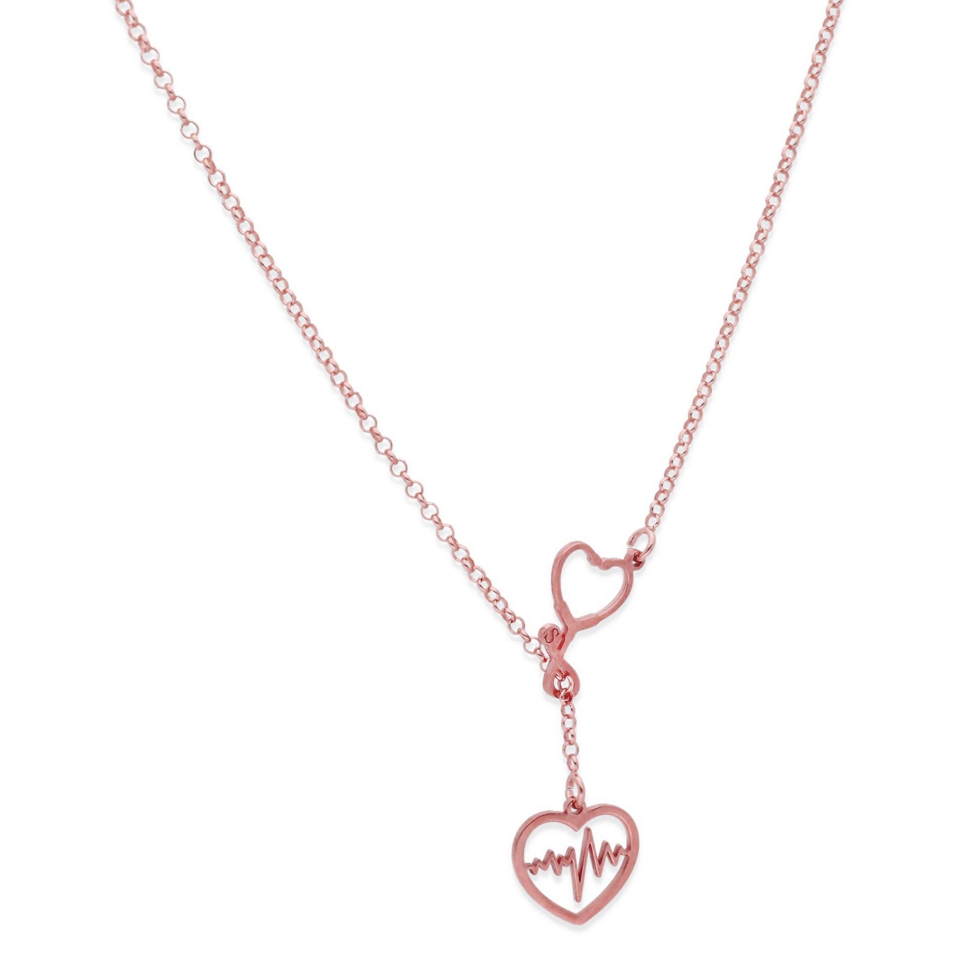 Colgante Fonendoscopio Corazones en Plata de Ley 925 y baño Oro rosa 18k