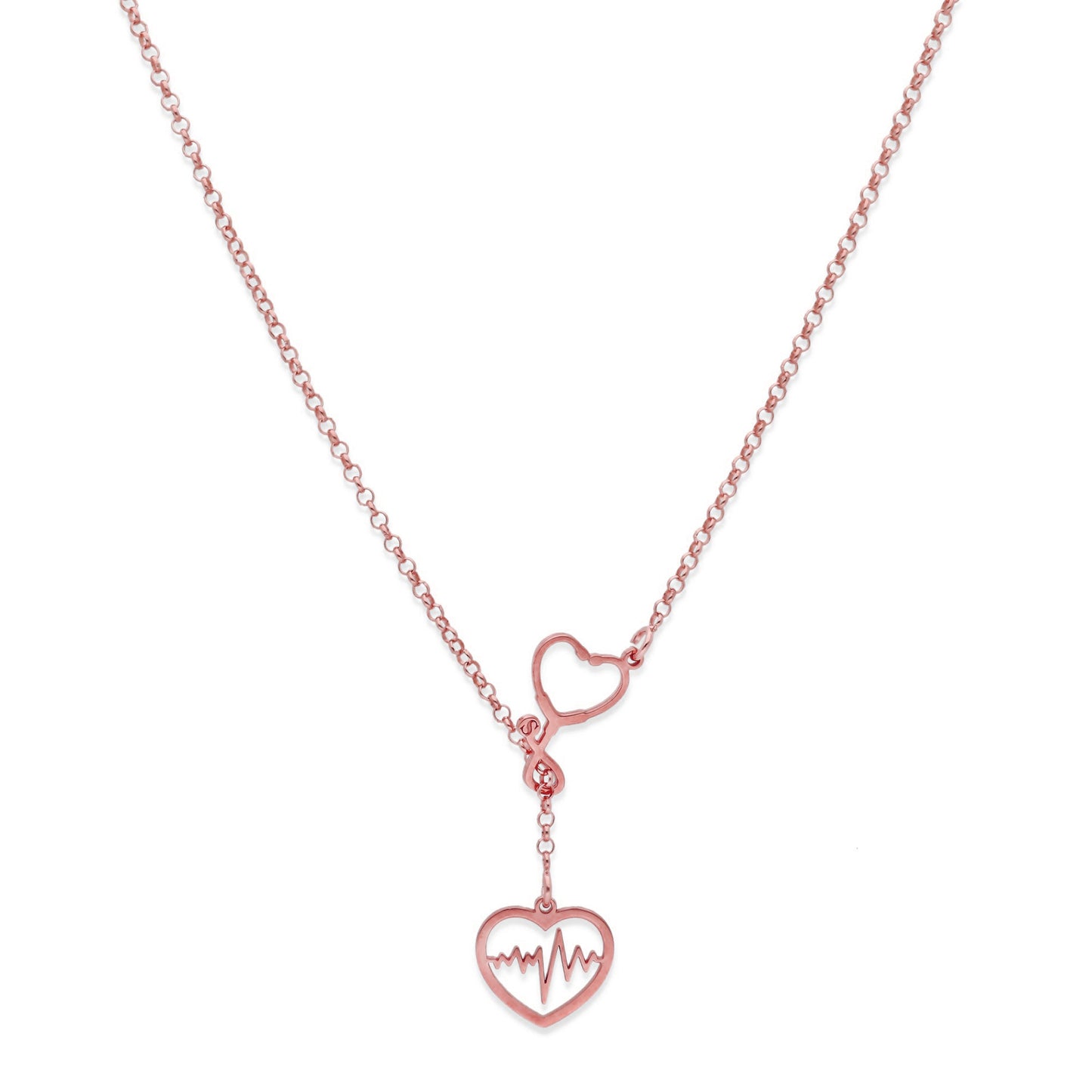 Colgante Fonendoscopio Corazones en Plata de Ley 925 y baño Oro rosa 18k
