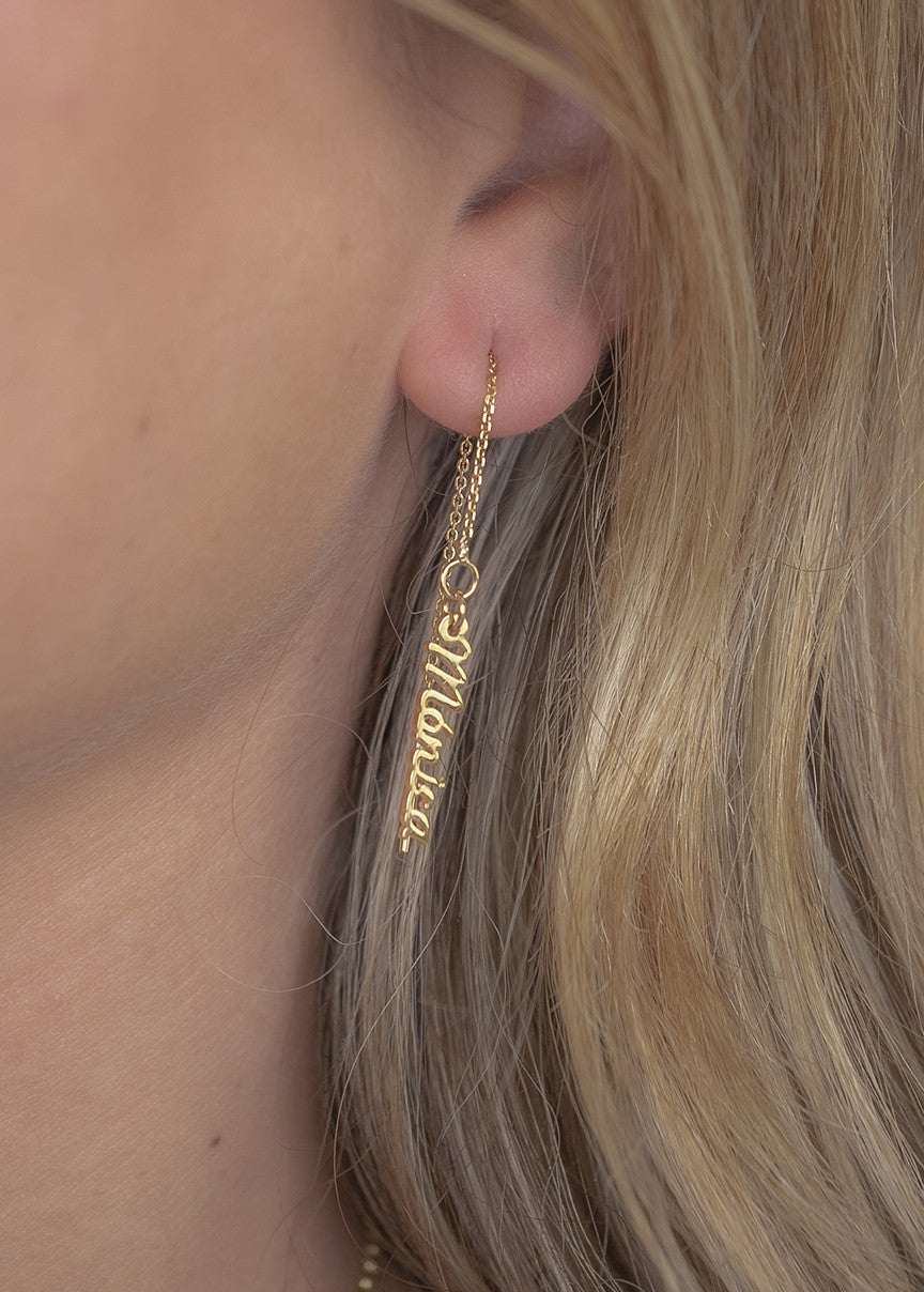 Pendientes Hera colgantes Nombre en Plata 925 con baño de Oro rosa 18k