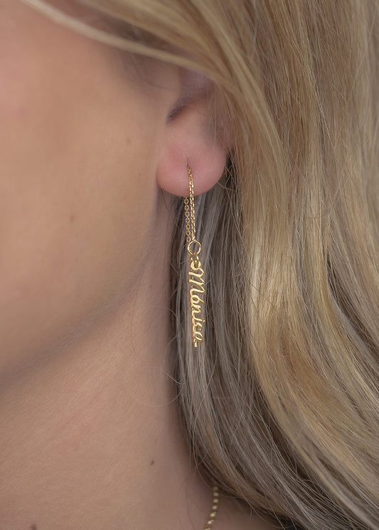 Pendientes Hera colgantes Nombre en Plata 925 con baño de Oro 18k