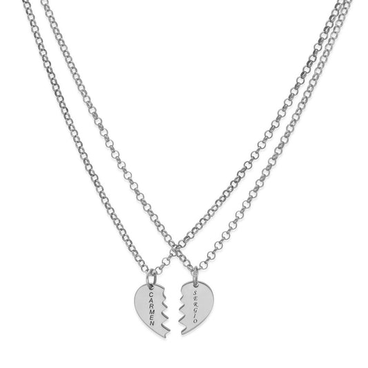 Colgante doble Corazón Partido en Plata de Ley 925