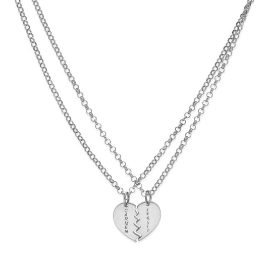 Colgante doble Corazón Partido en Plata de Ley 925