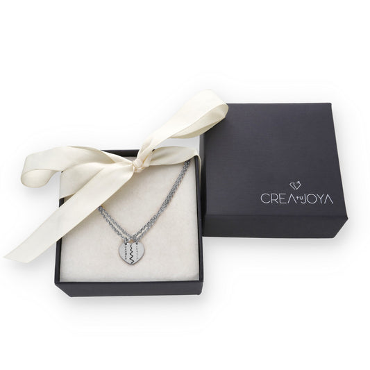 Colgante doble Corazón Partido en Plata de Ley 925