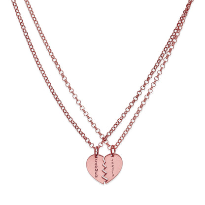Colgante doble Corazón Partido en Plata de Ley 925 y baño Oro rosa 18k