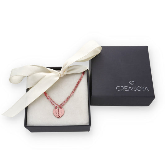 Colgante doble Corazón Partido en Plata de Ley 925 y baño Oro rosa 18k