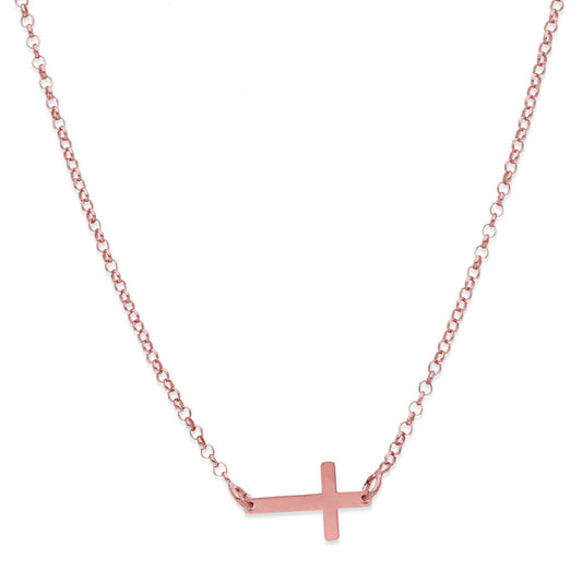 Colgante Cruz Comunión en Plata de Ley 925 y baño Oro rosa 18l