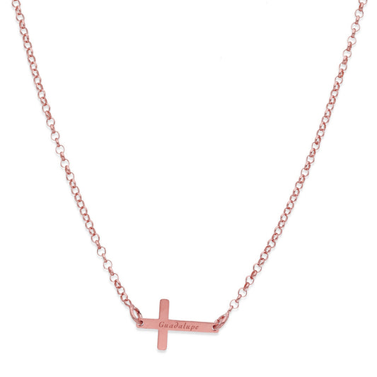 Colgante Cruz Comunión en Plata de Ley 925 y baño Oro rosa 18l