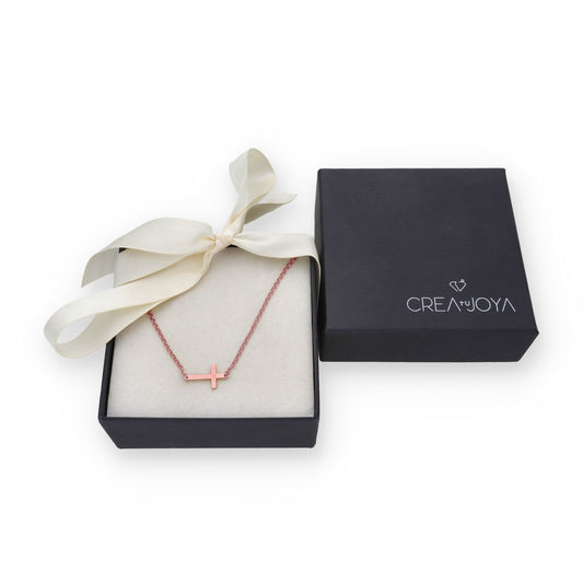 Colgante Cruz Comunión en Plata de Ley 925 y baño Oro rosa 18l