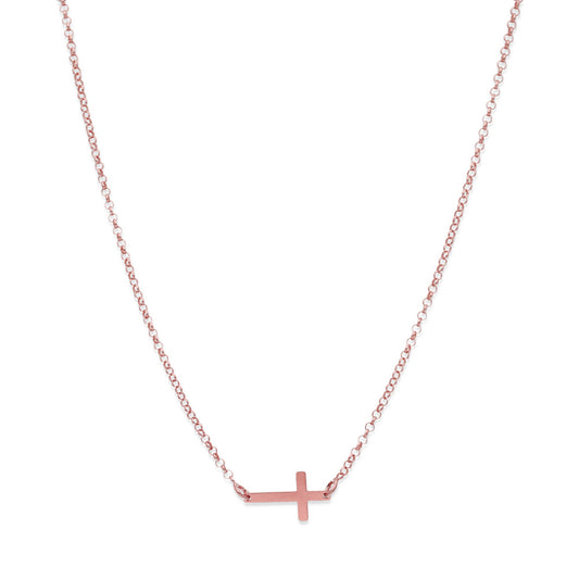 Colgante Cruz Comunión en Plata de Ley 925 y baño Oro rosa 18l