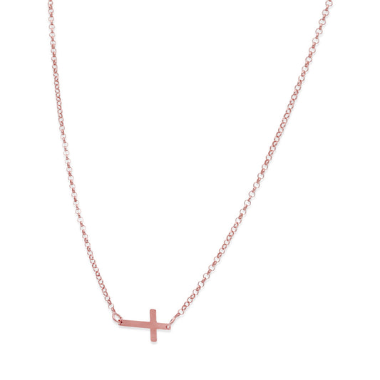Colgante Cruz Comunión en Plata de Ley 925 y baño Oro rosa 18l