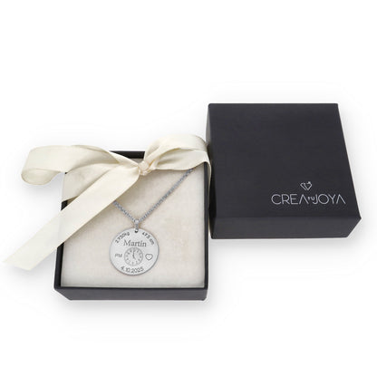 Colgante Medalla de Bautizo Personalizada en Plata de Ley 925 y Baño Oro rosa 18k